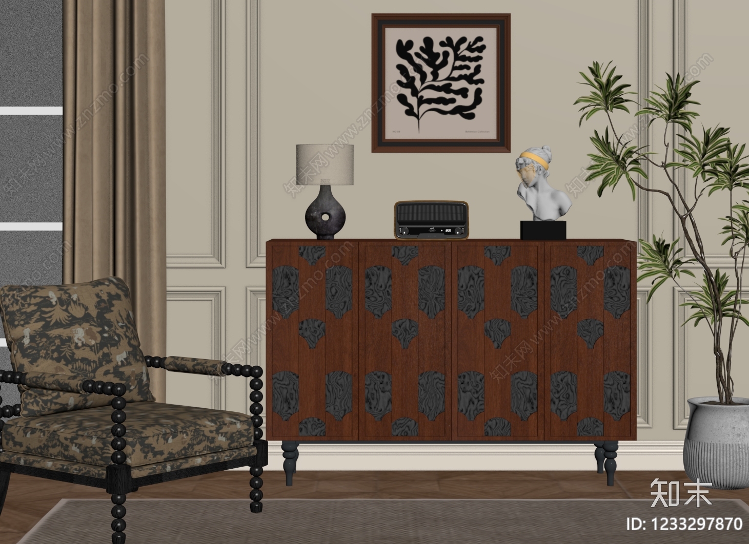 中古风玄关柜SU模型下载【ID:1233297870】