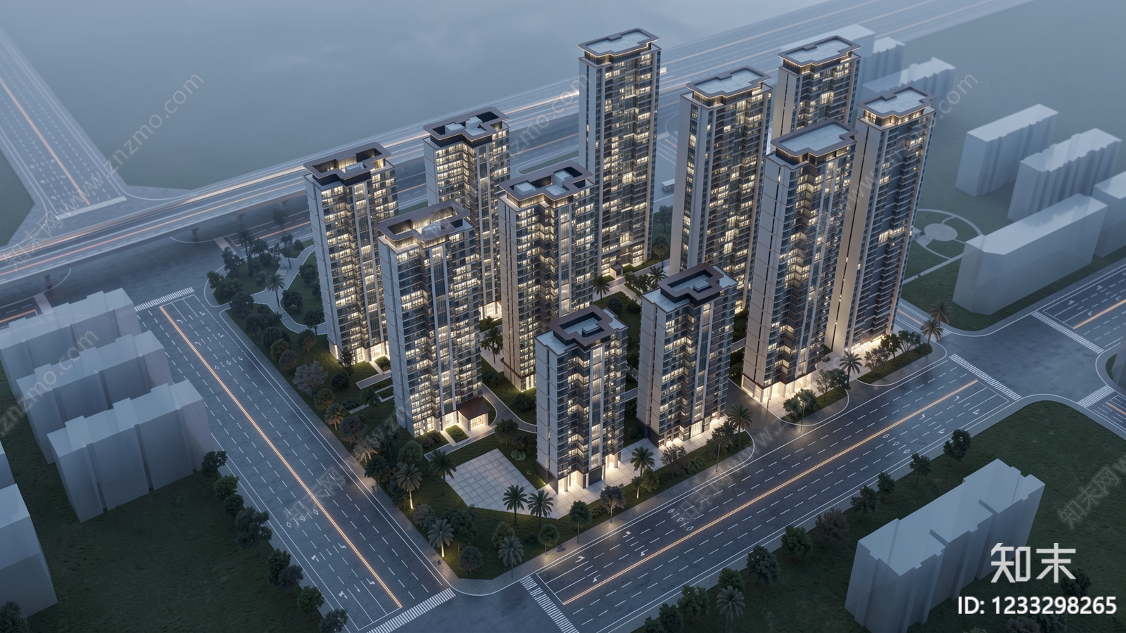 新中式小区建筑SU模型下载【ID:1233298265】
