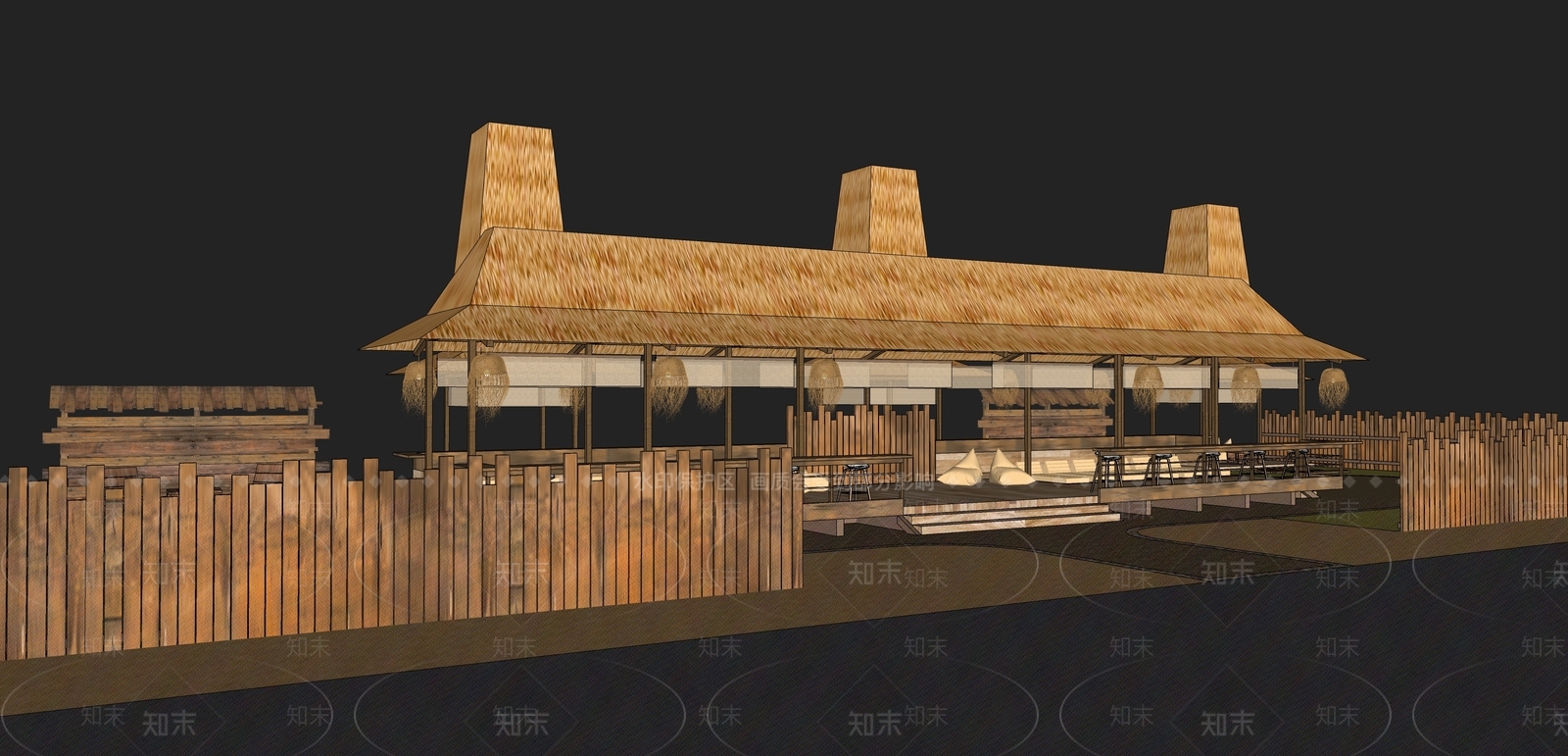 侘寂东南亚餐厅SU模型下载【ID:1233300643】
