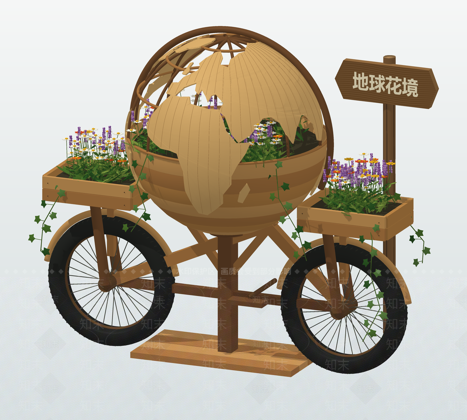 原木风公园绿地装置SU模型下载【ID:1233302305】