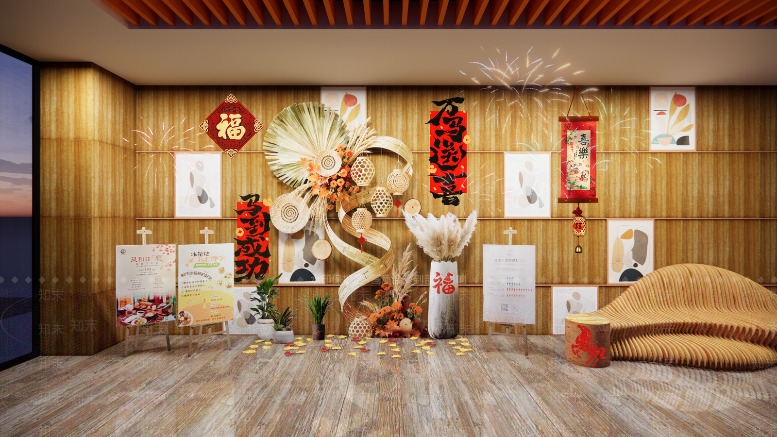 新中式春节美陈SU模型下载【ID:1233303912】
