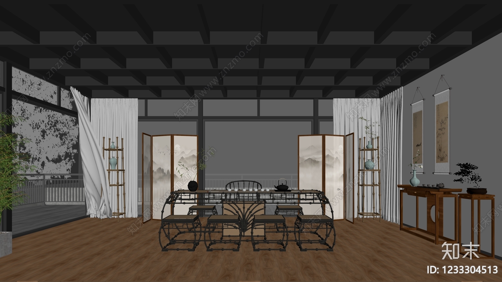 新中式茶馆3D模型下载【ID:1233304513】
