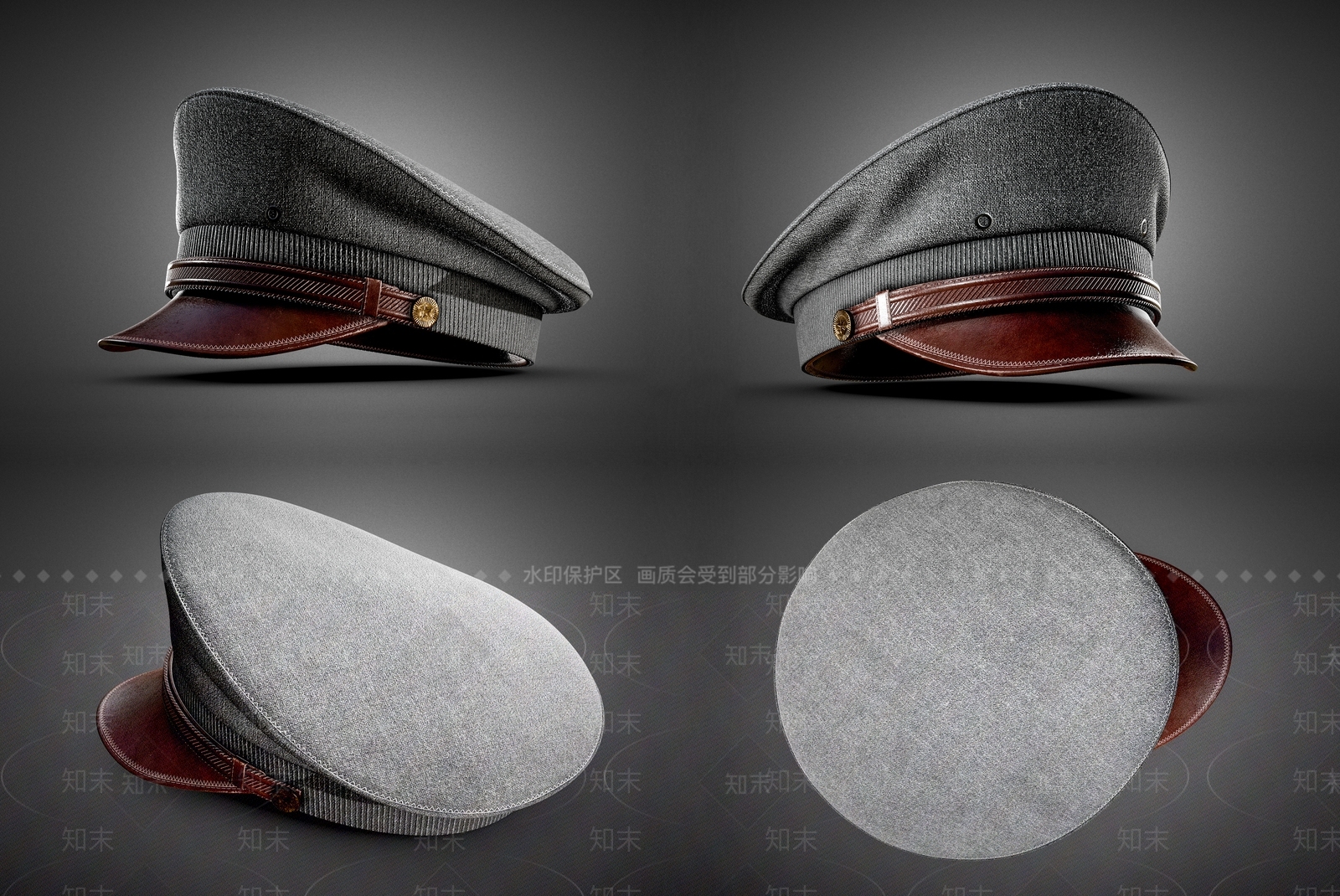 复古帽子3D模型渲染效果图