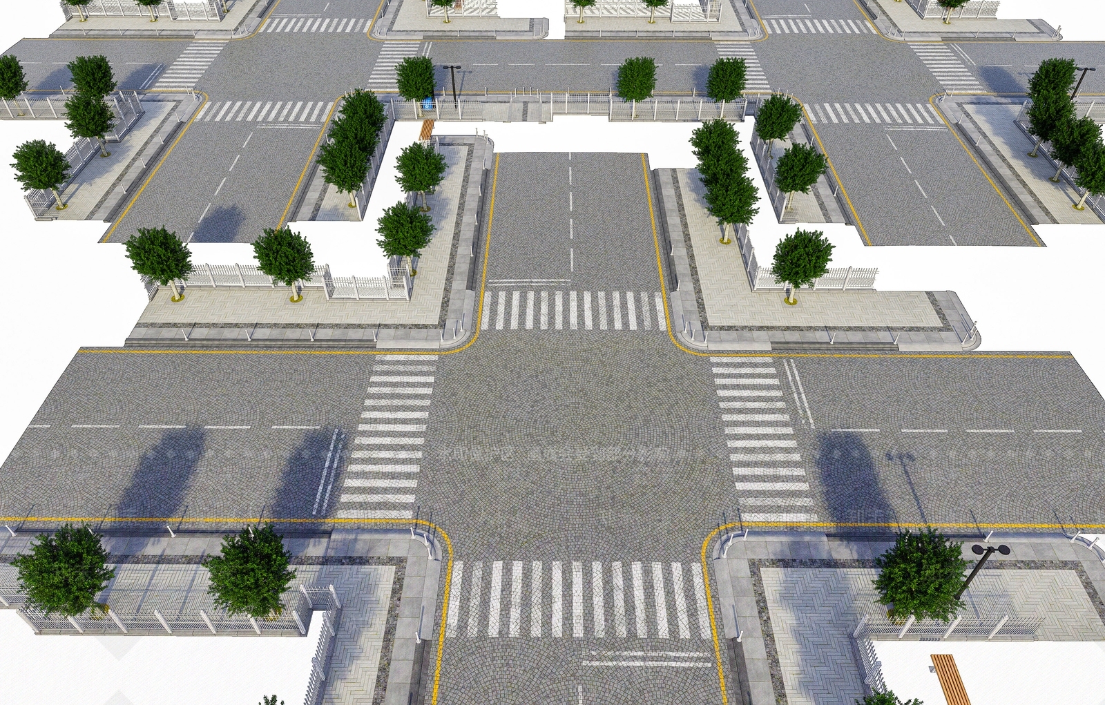 现代主义街道3D模型渲染效果图