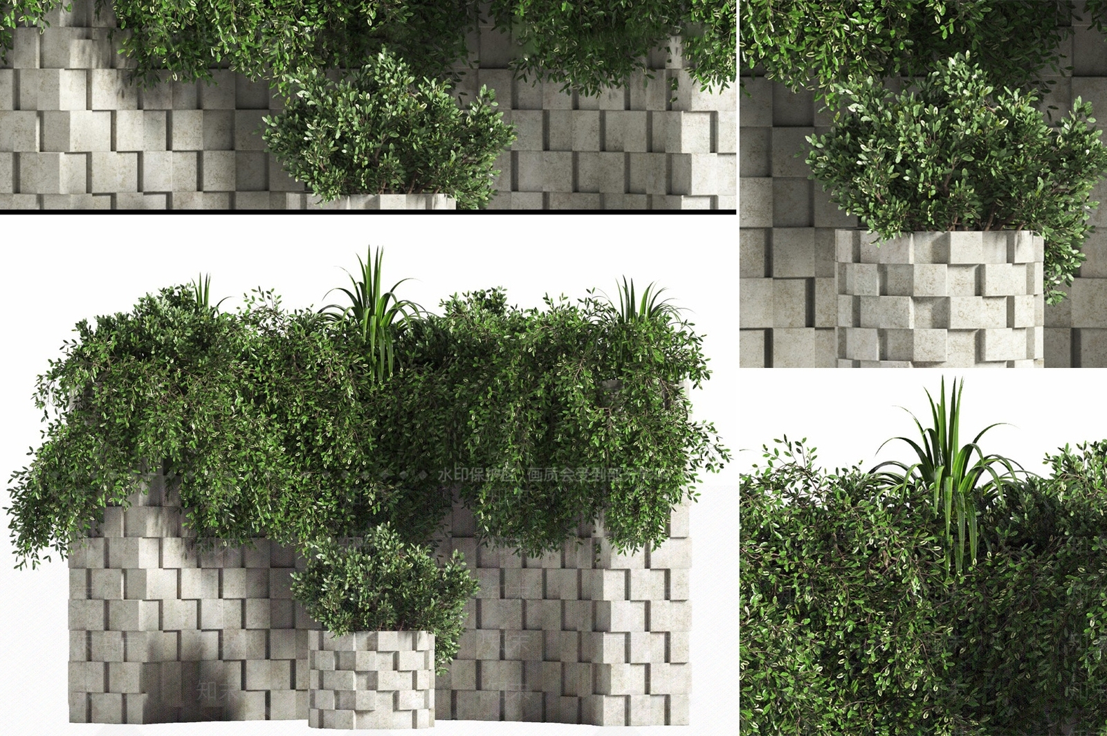 现代简约绿植墙3D模型渲染效果图