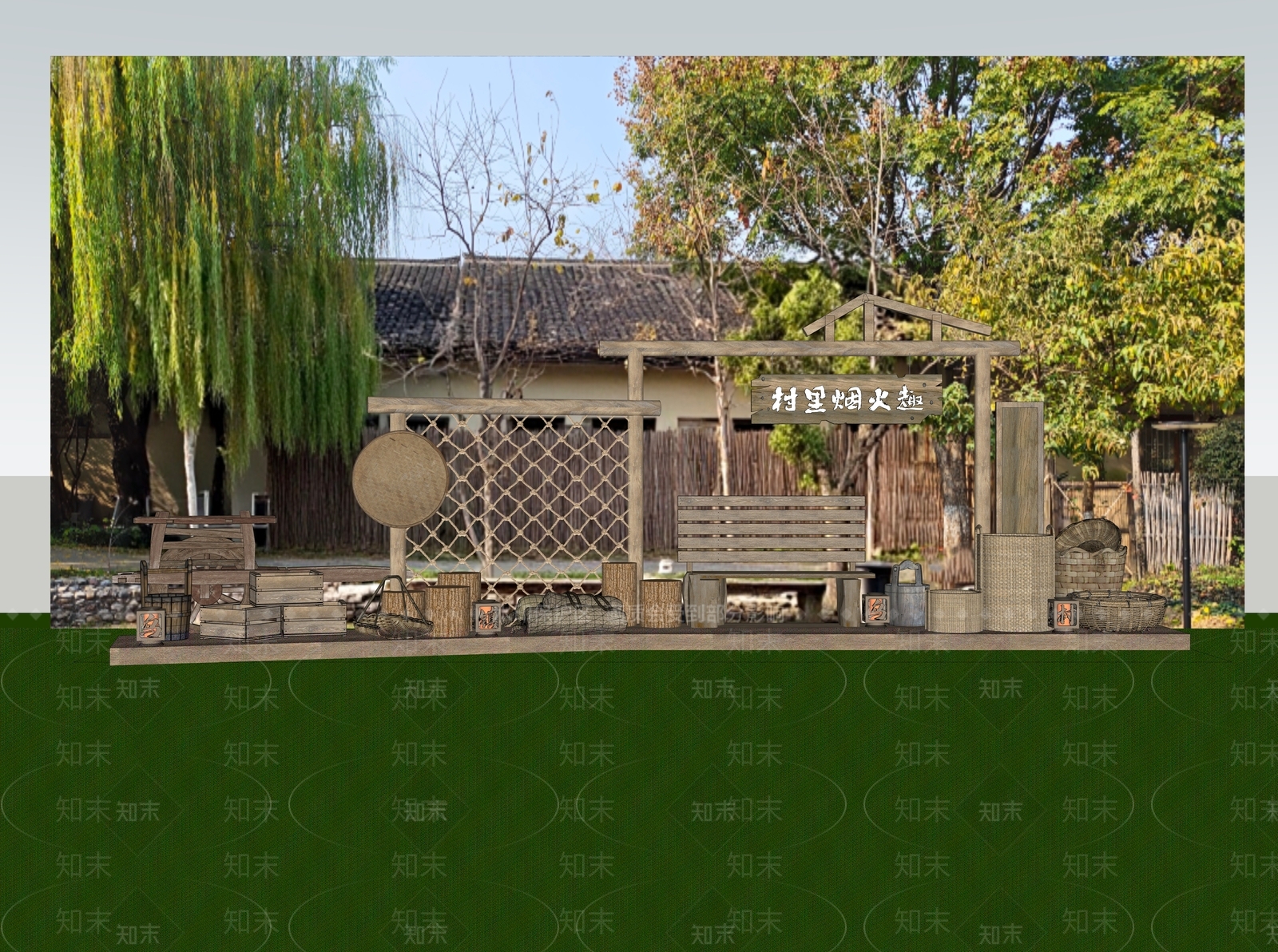 侘寂文旅美陈SU模型下载【ID:1233308908】