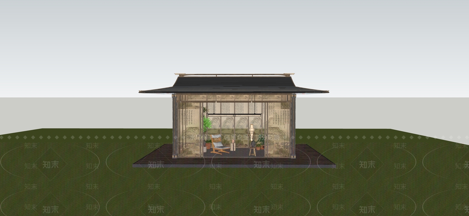 新中式亭子SU模型下载【ID:1233309357】