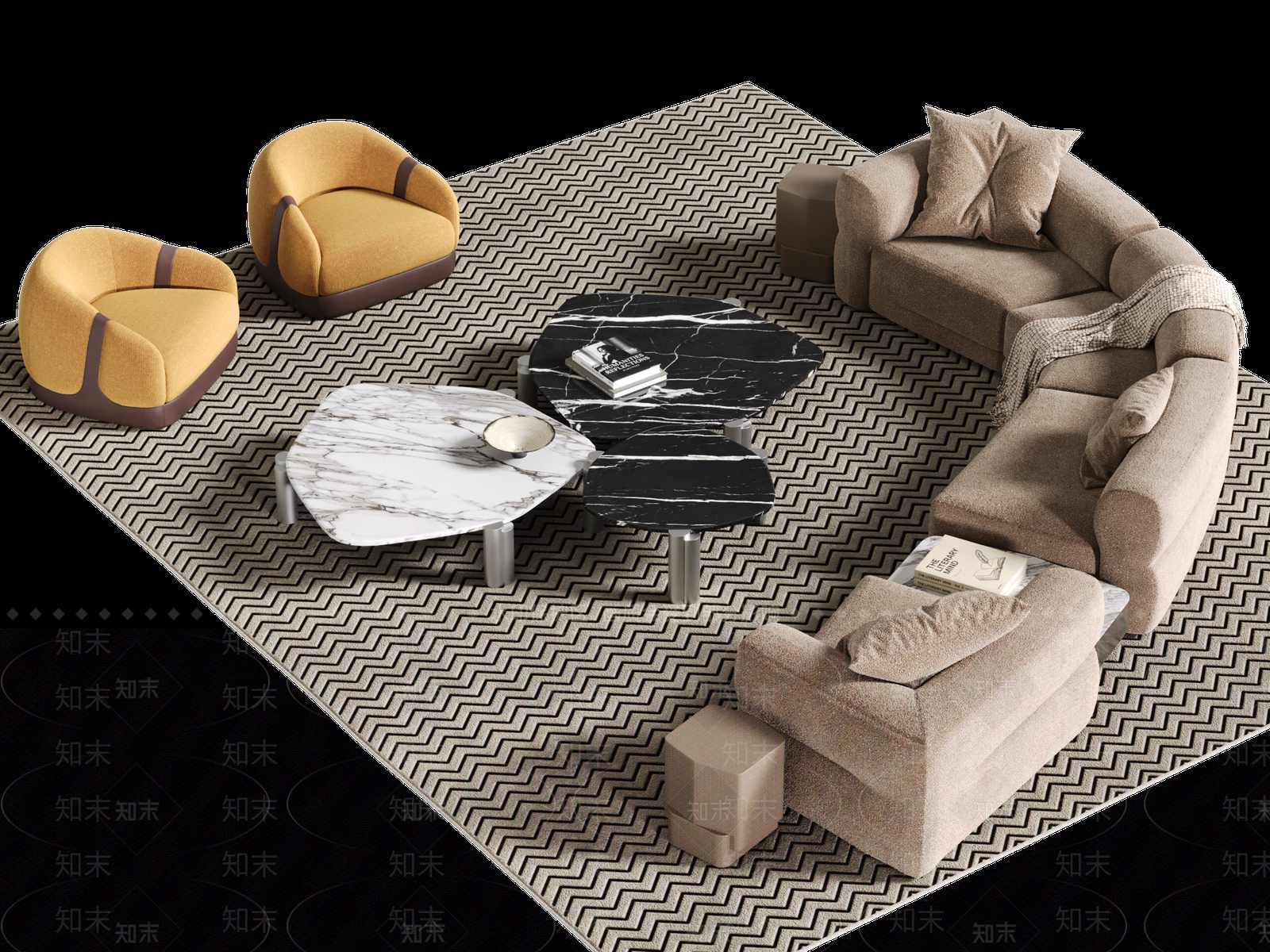 意式极简沙发组合3D模型下载【ID:1233309606】