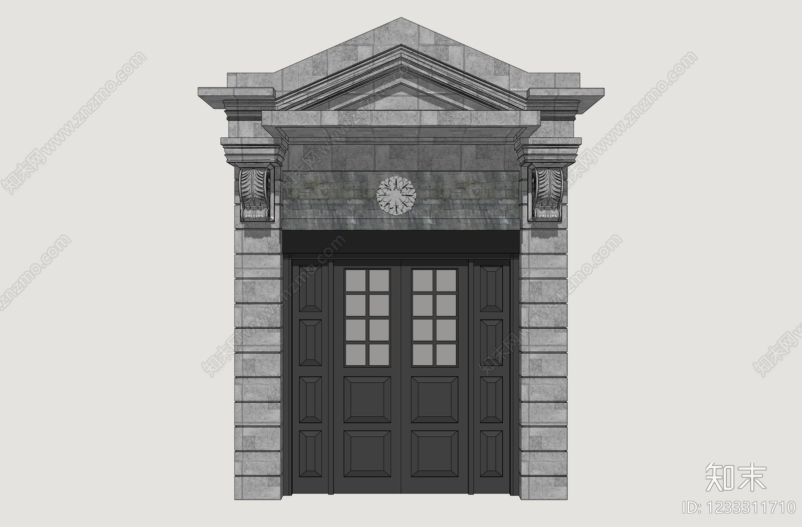 欧式古建双开门SU模型草图
