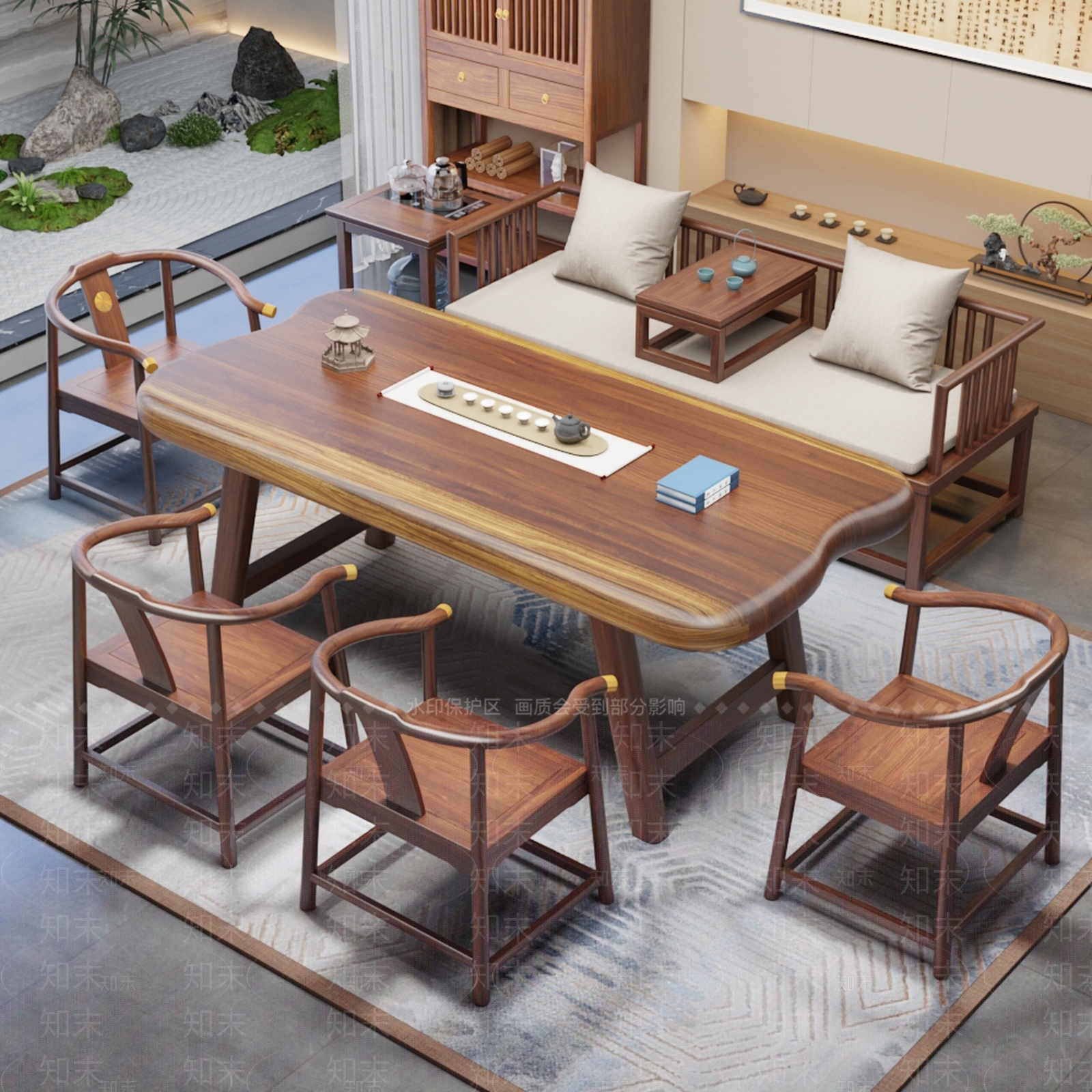 新中式茶桌椅3D模型下载【ID:1233313404】