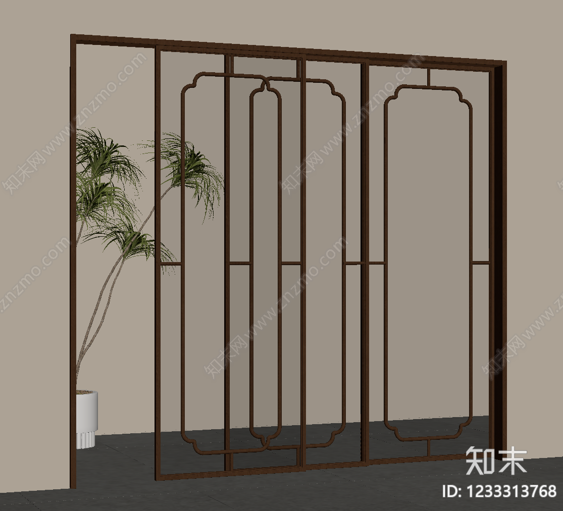 新中式推拉门SU模型下载【ID:1233313768】