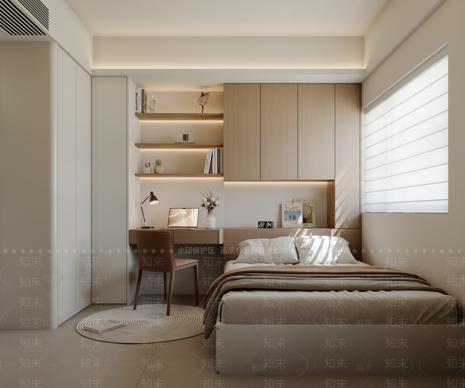 奶油风家居卧室3D模型下载【ID:1233316612】