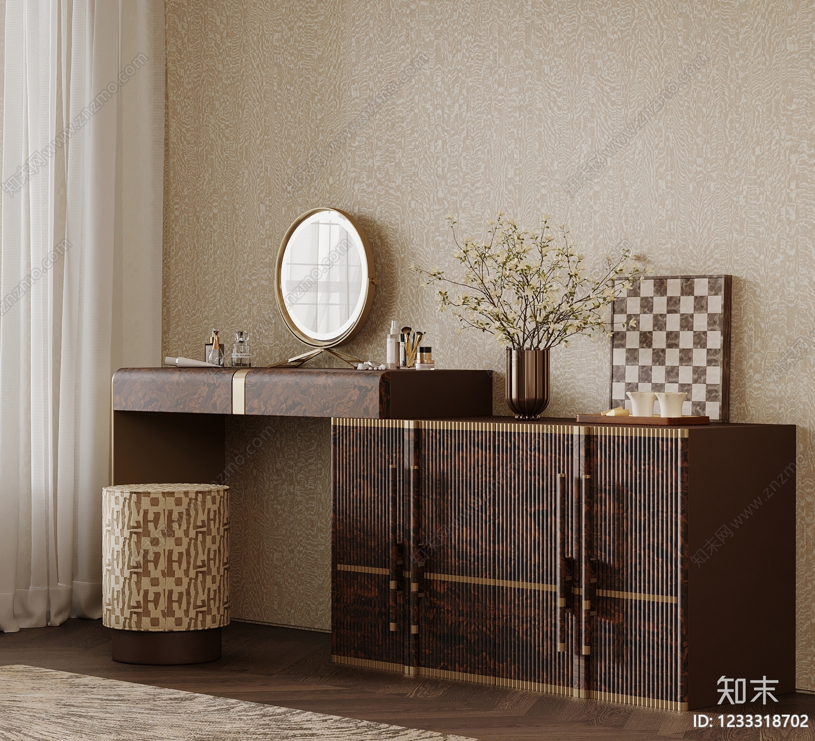 中古风梳妆台SU模型下载【ID:1233318702】