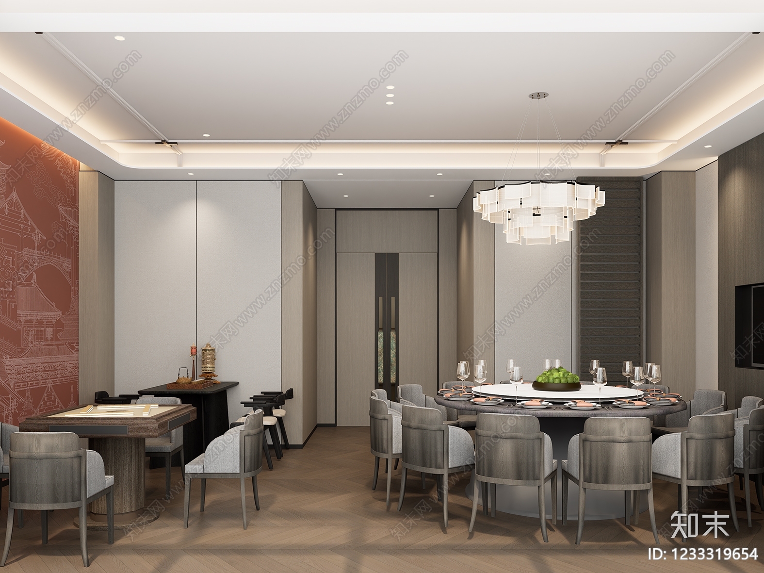新中式包厢SU模型下载【ID:1233319654】