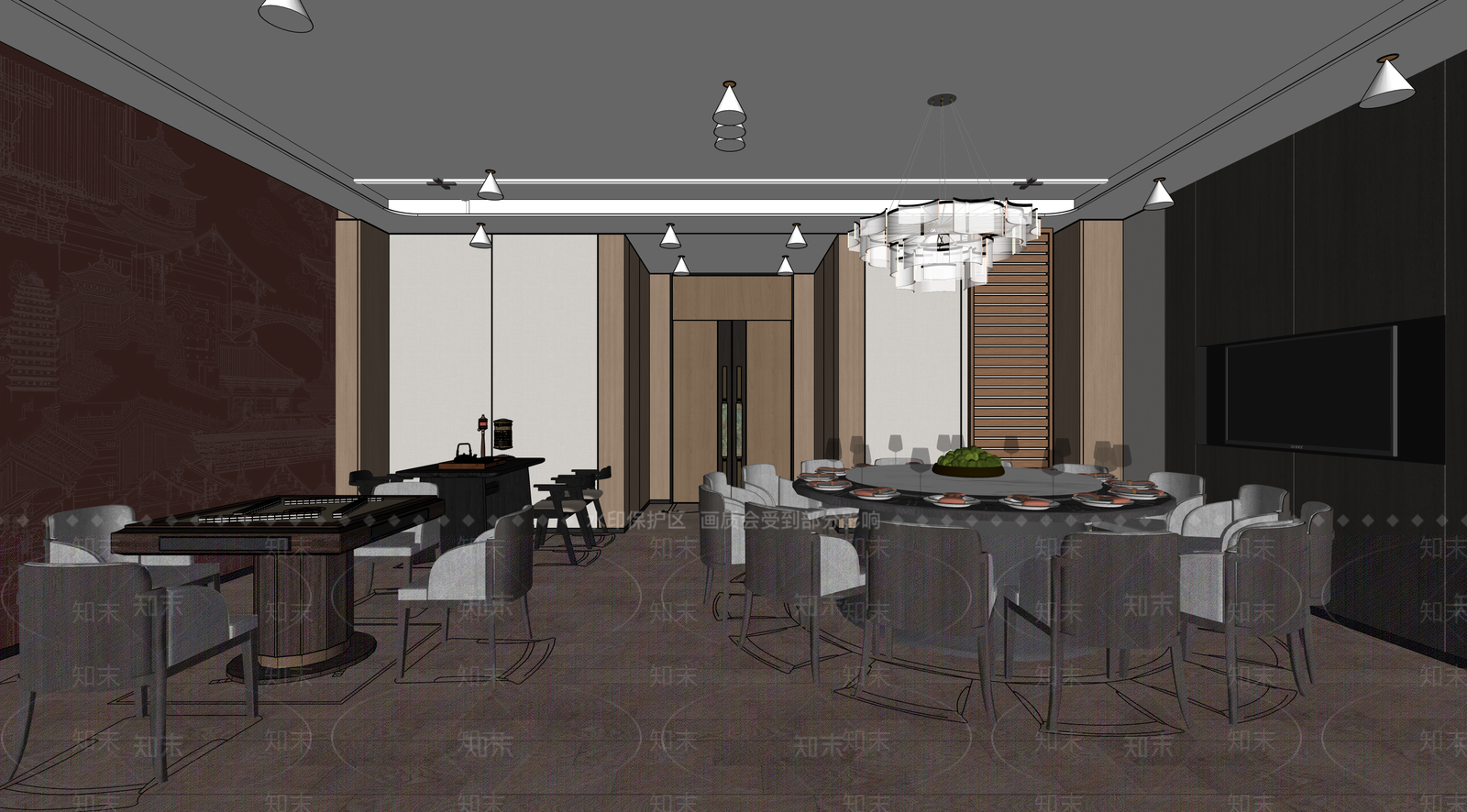 新中式包厢SU模型下载【ID:1233319654】