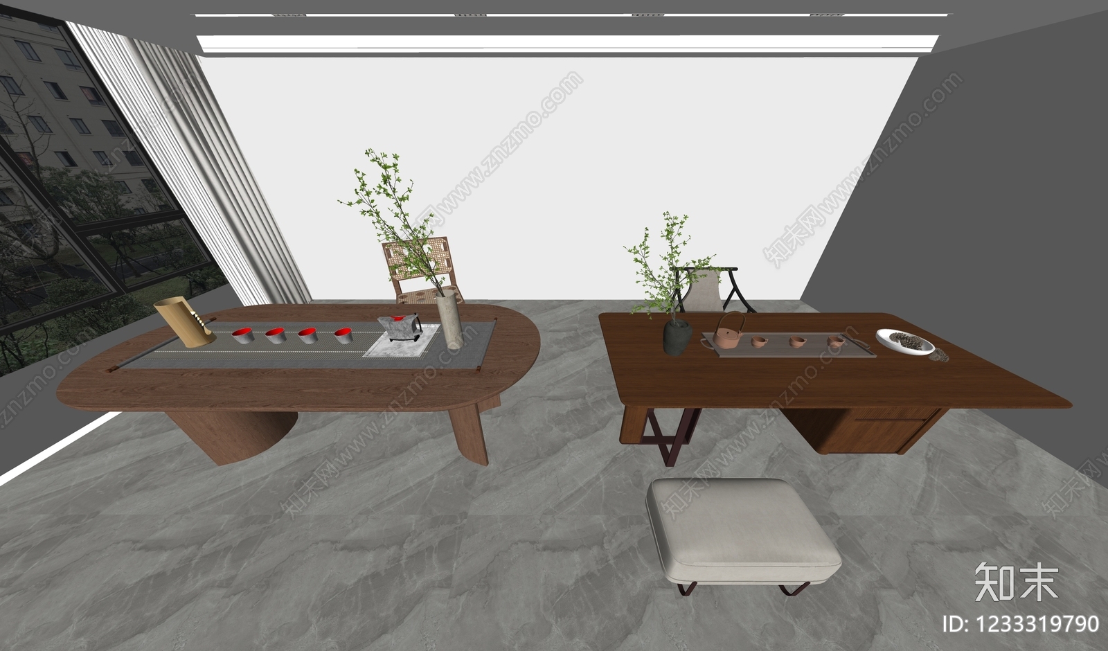 新中式餐桌SU模型下载【ID:1233319790】