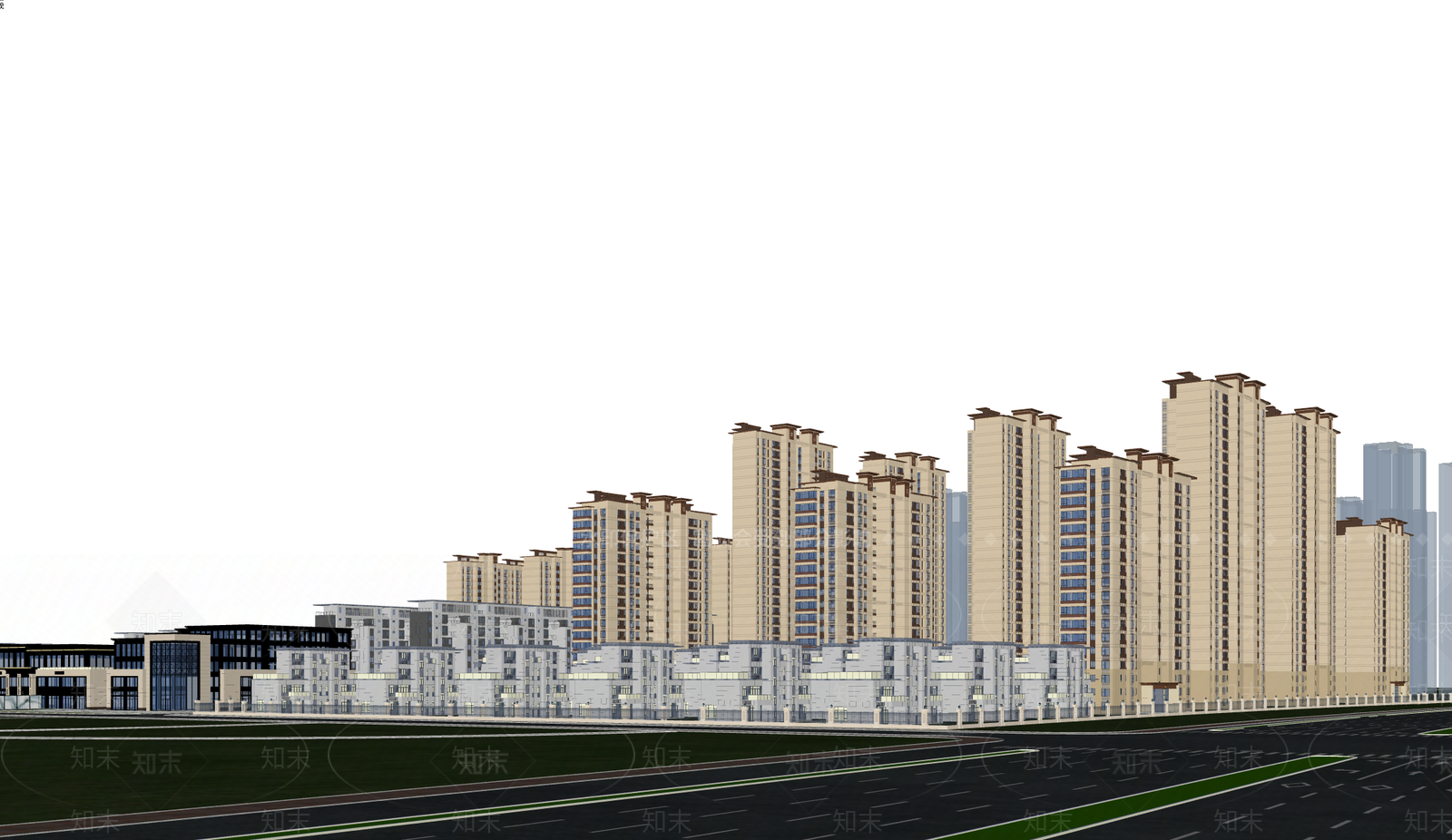新中式小区建筑SU模型下载【ID:1233320809】