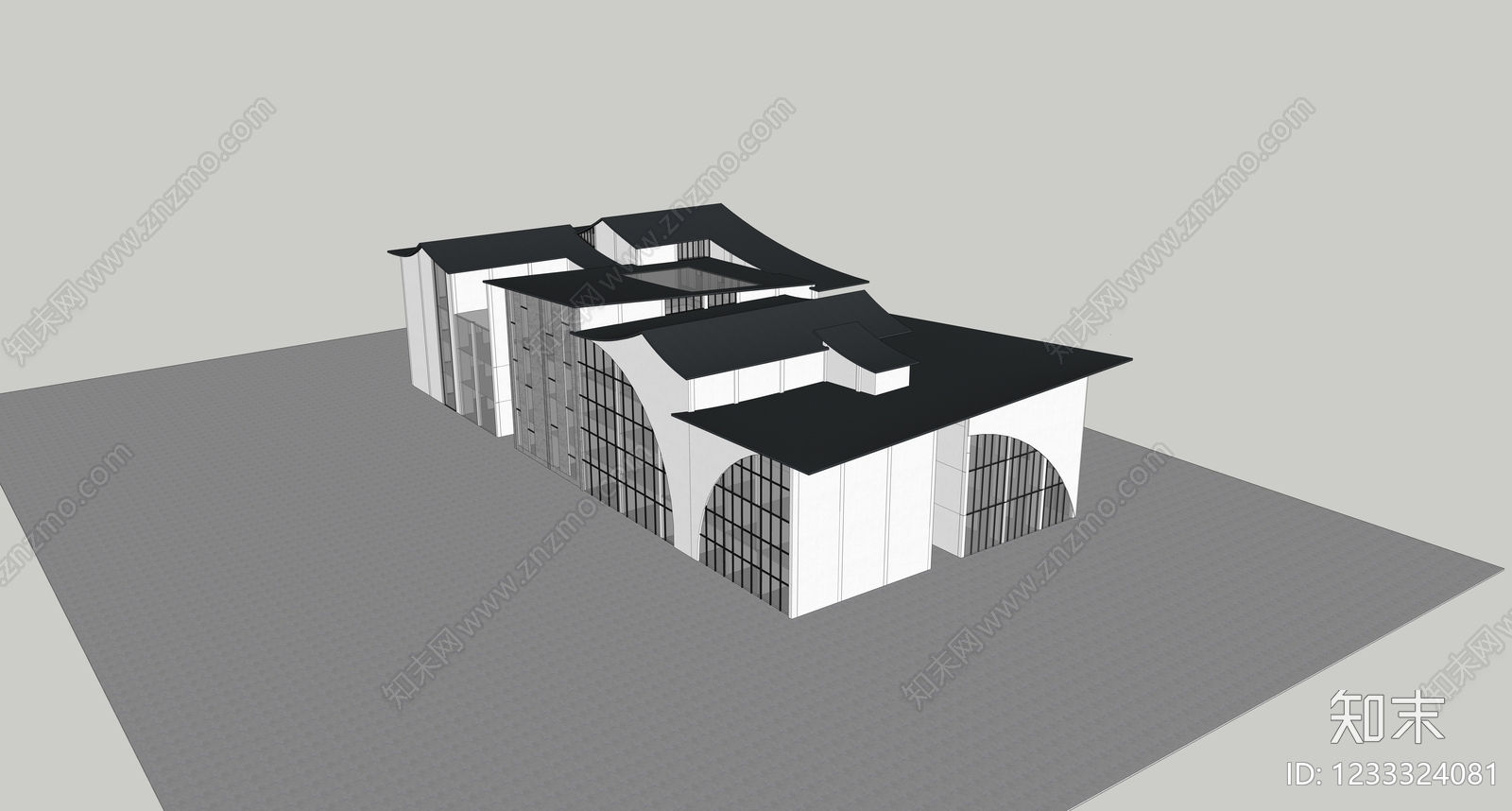 新中式商场建筑SU模型下载【ID:1233324081】