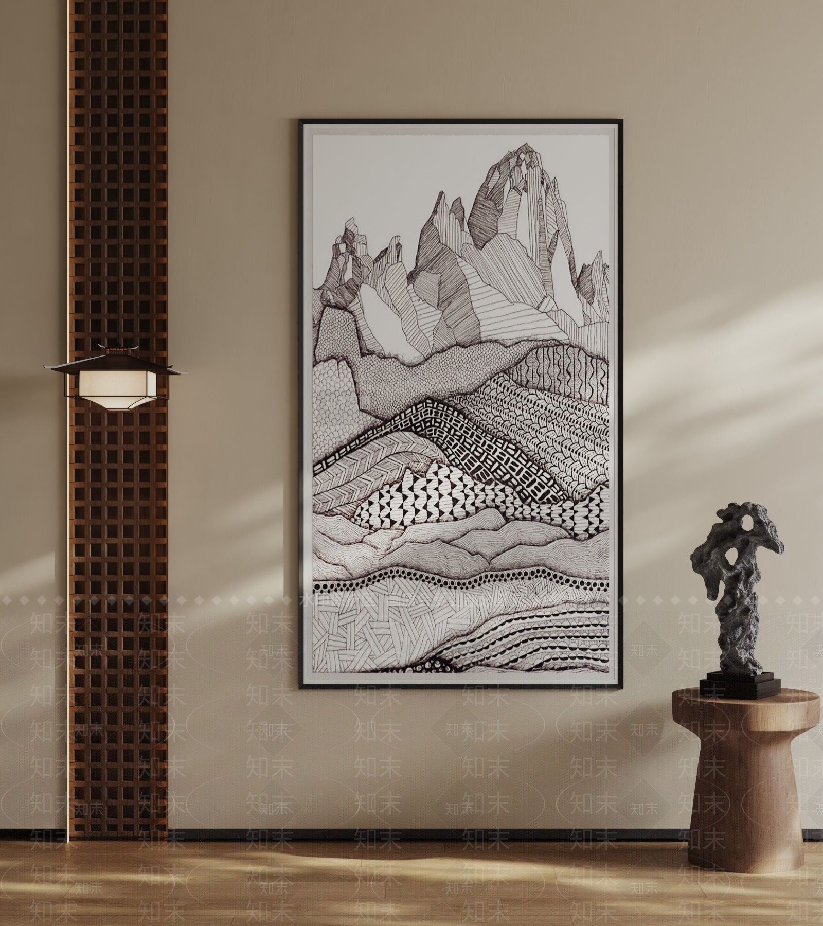 新中式山水画3D模型下载【ID:1233327363】