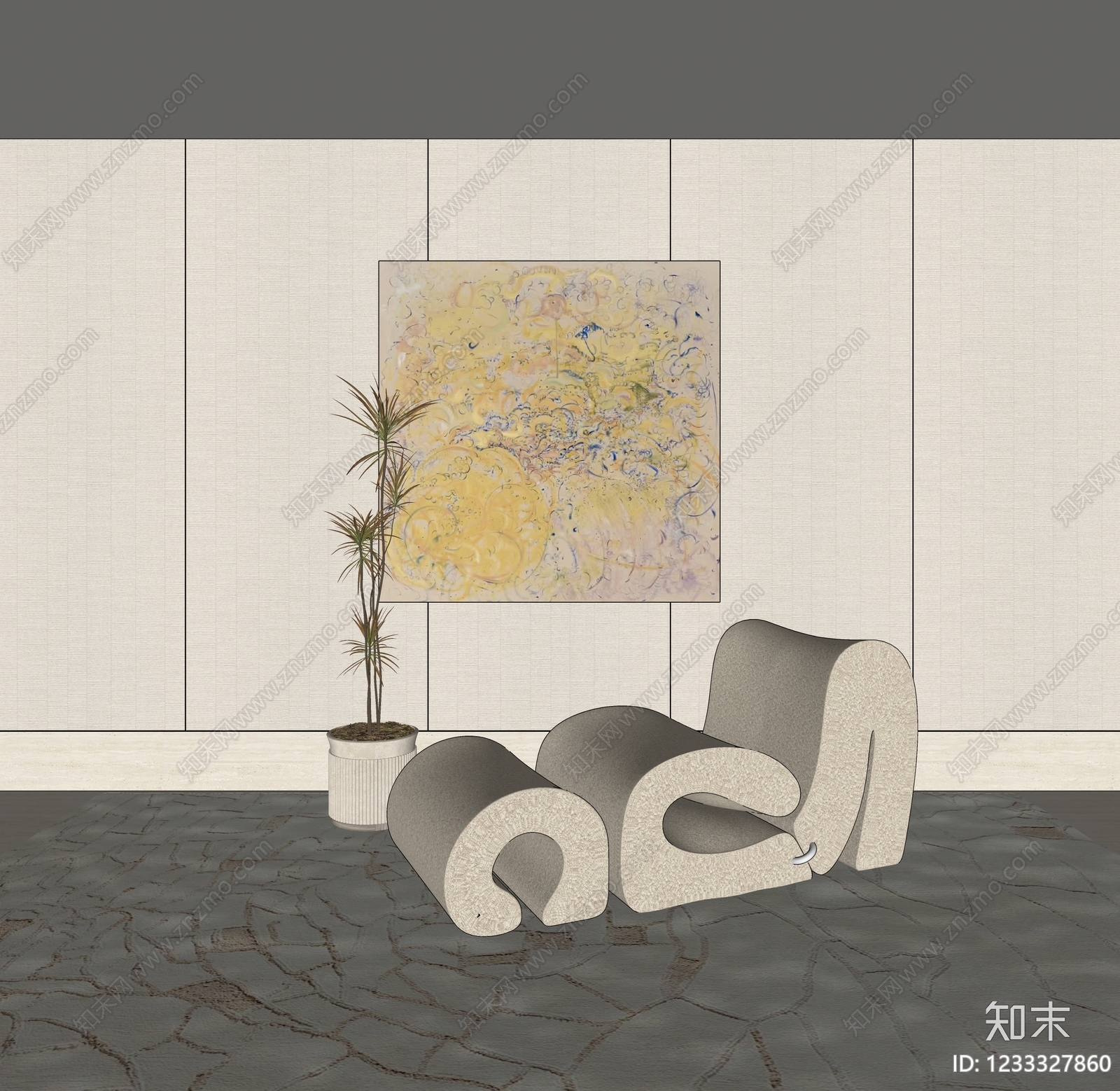 奶油风家居客厅SU模型下载【ID:1233327860】