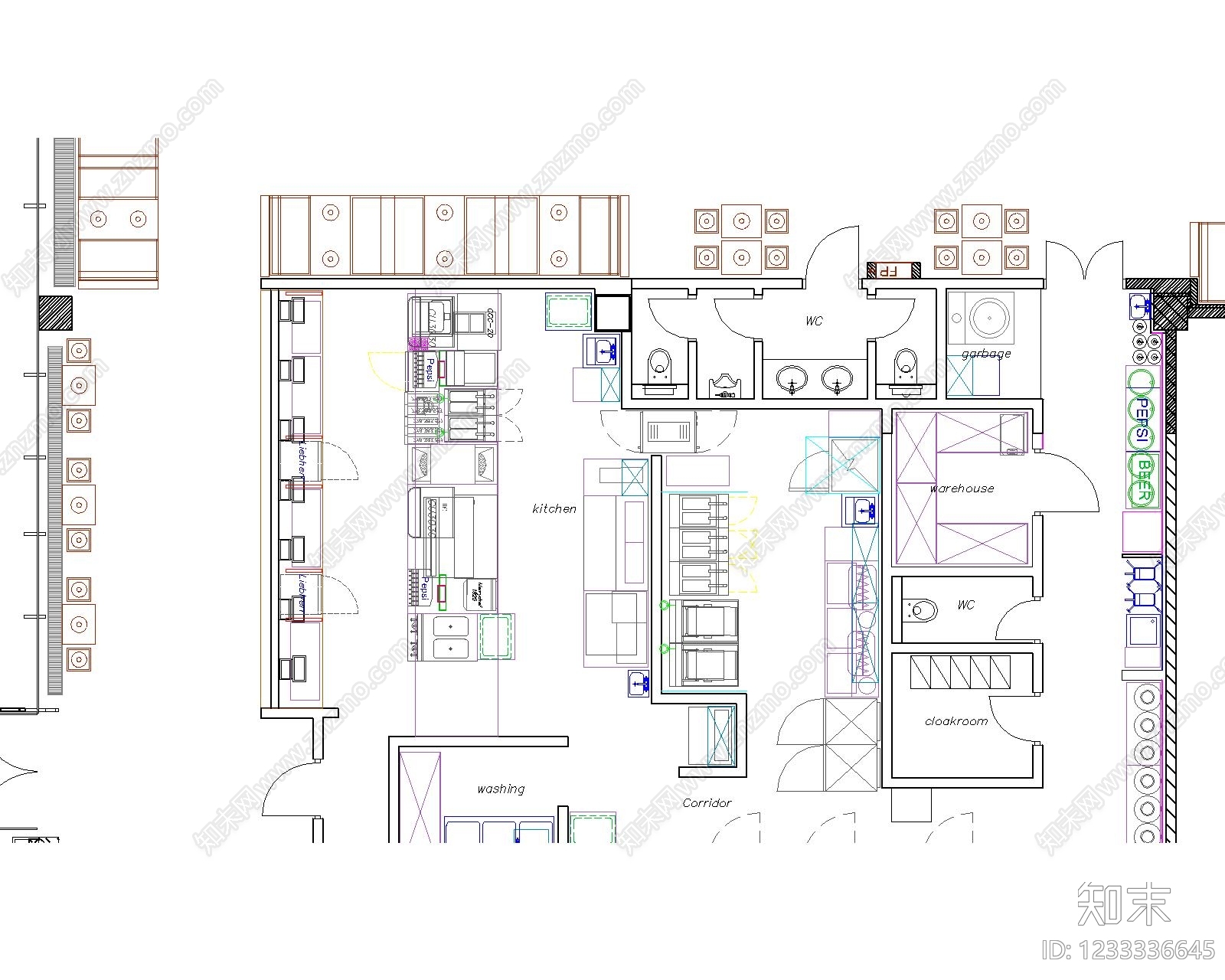 西餐厅cad施工图下载【ID:1233336645】