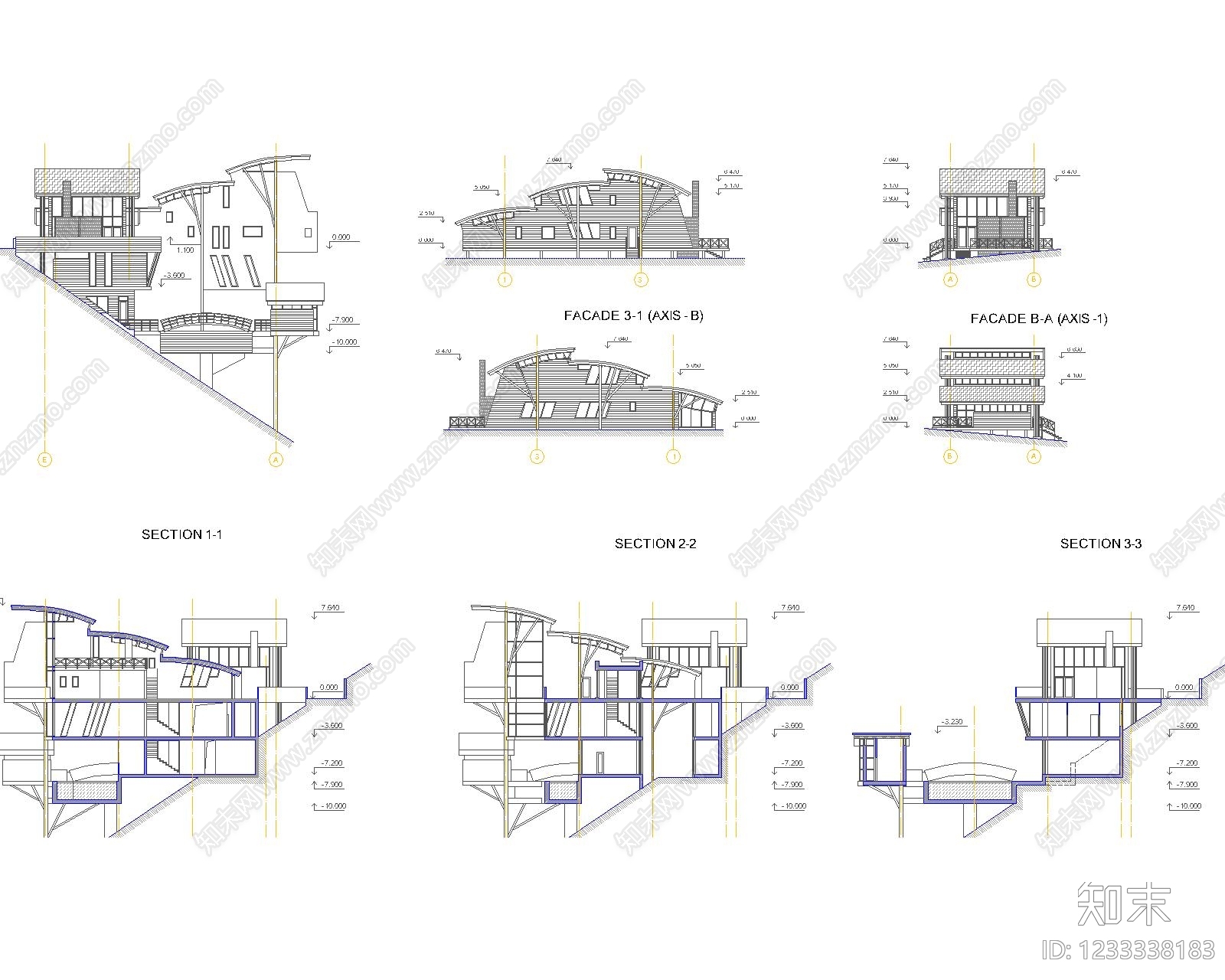 酒店建筑cad施工图下载【ID:1233338183】