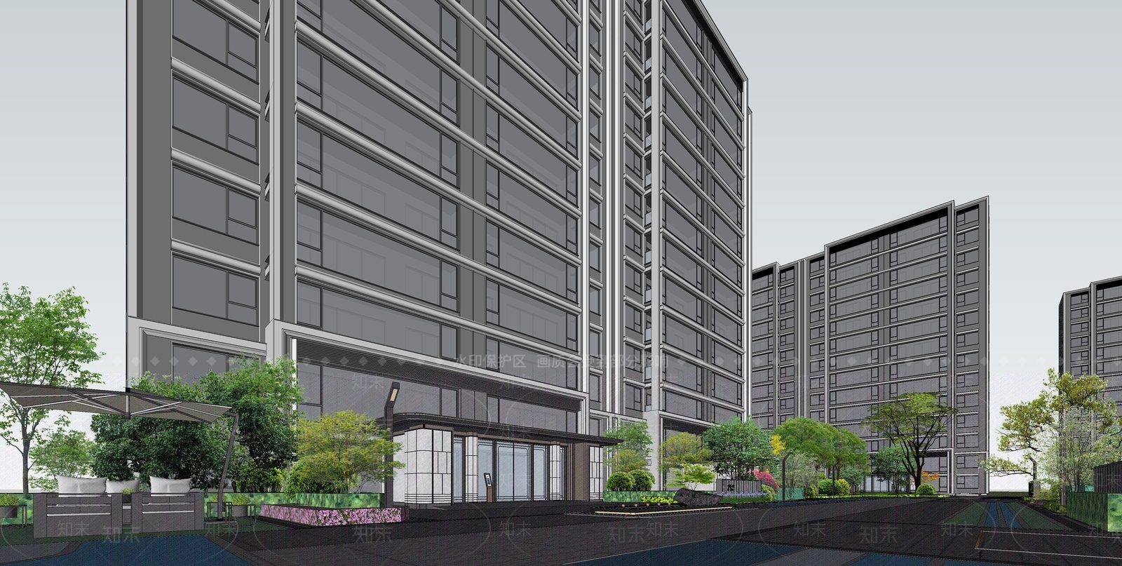现代主义高层住宅SU模型下载【ID:1233339756】