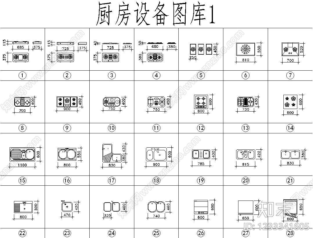 家具图库cad施工图下载【ID:1233341605】