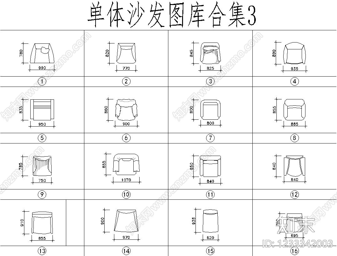 沙发cad施工图下载【ID:1233342003】