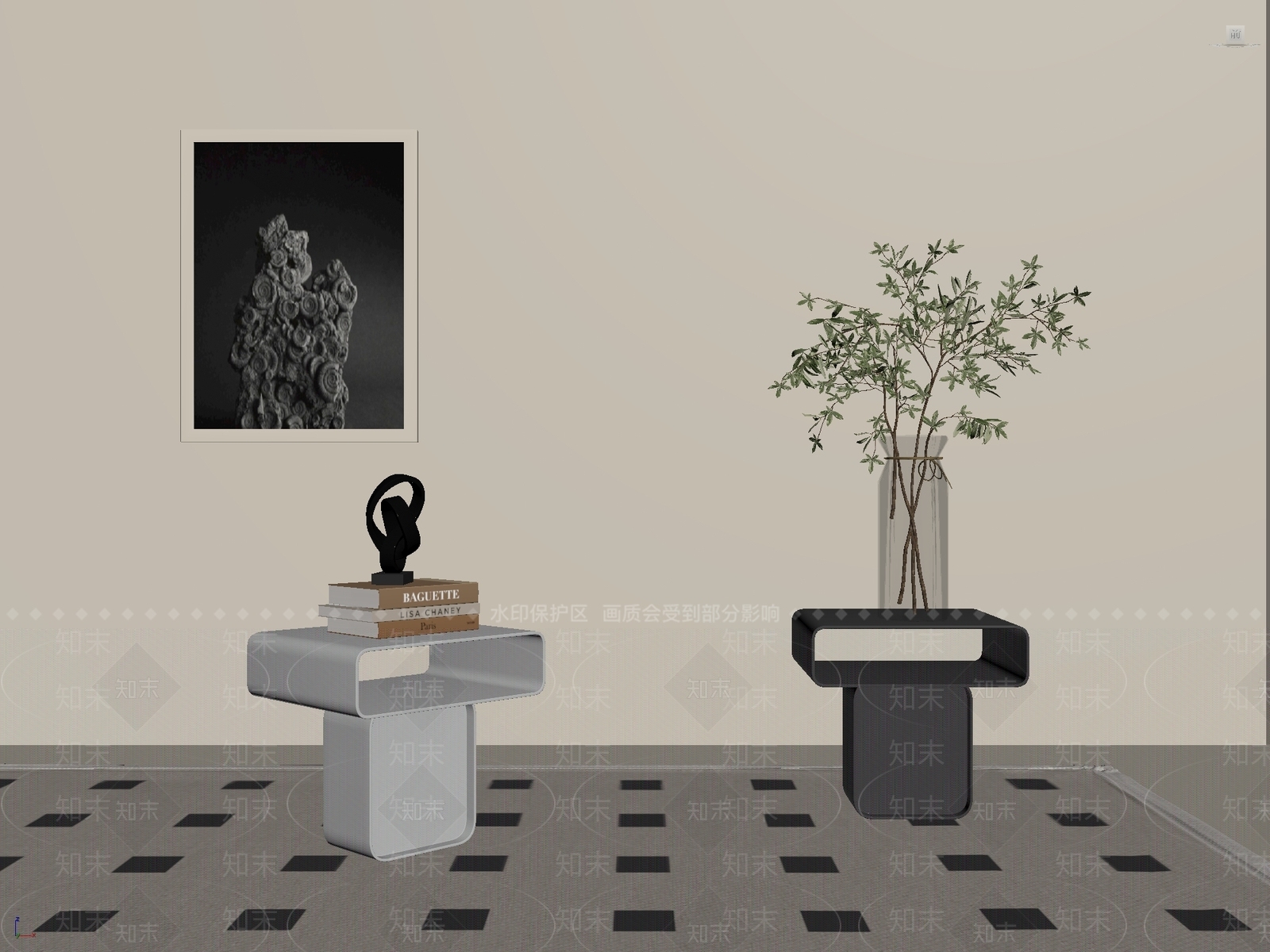 奶油风边几SU模型下载【ID:1233343323】