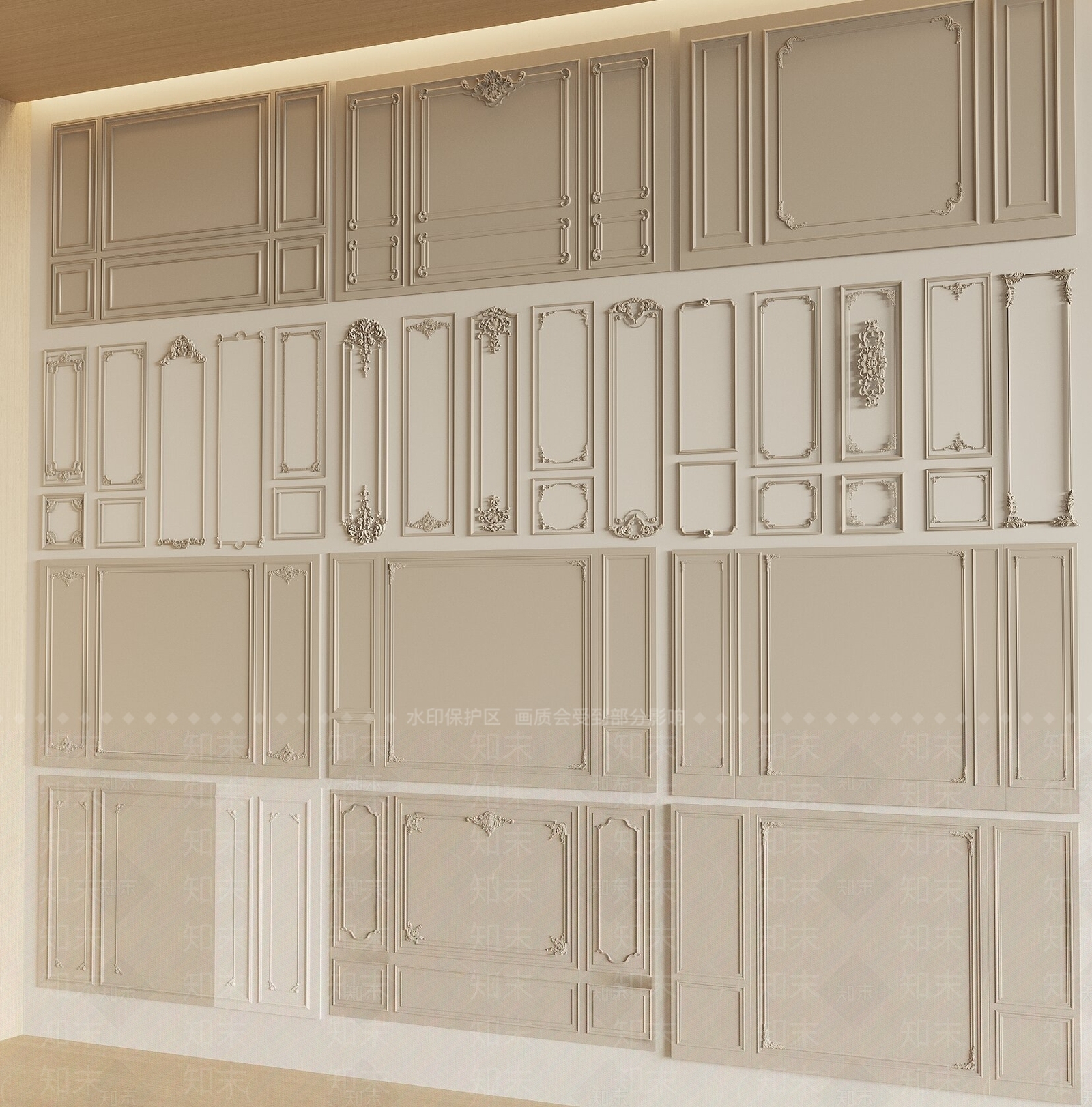 法式护墙板3D模型下载【ID:1233346783】