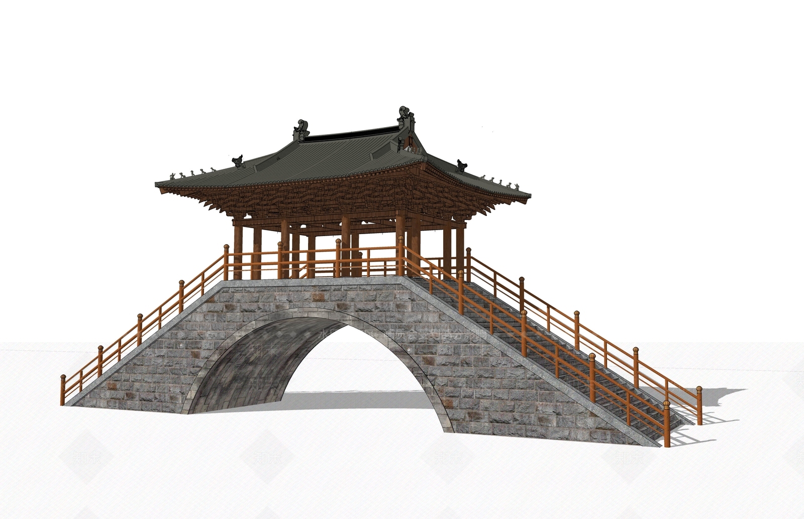 中式古建景观桥SU模型下载【ID:1233345002】