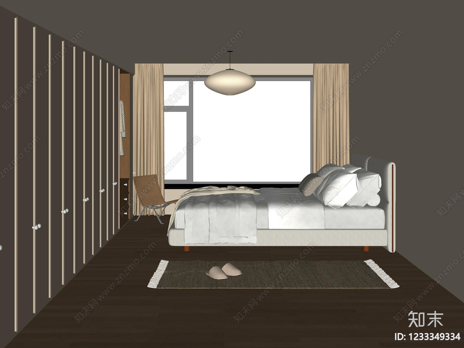 奶油风主卧SU模型下载【ID:1233349334】