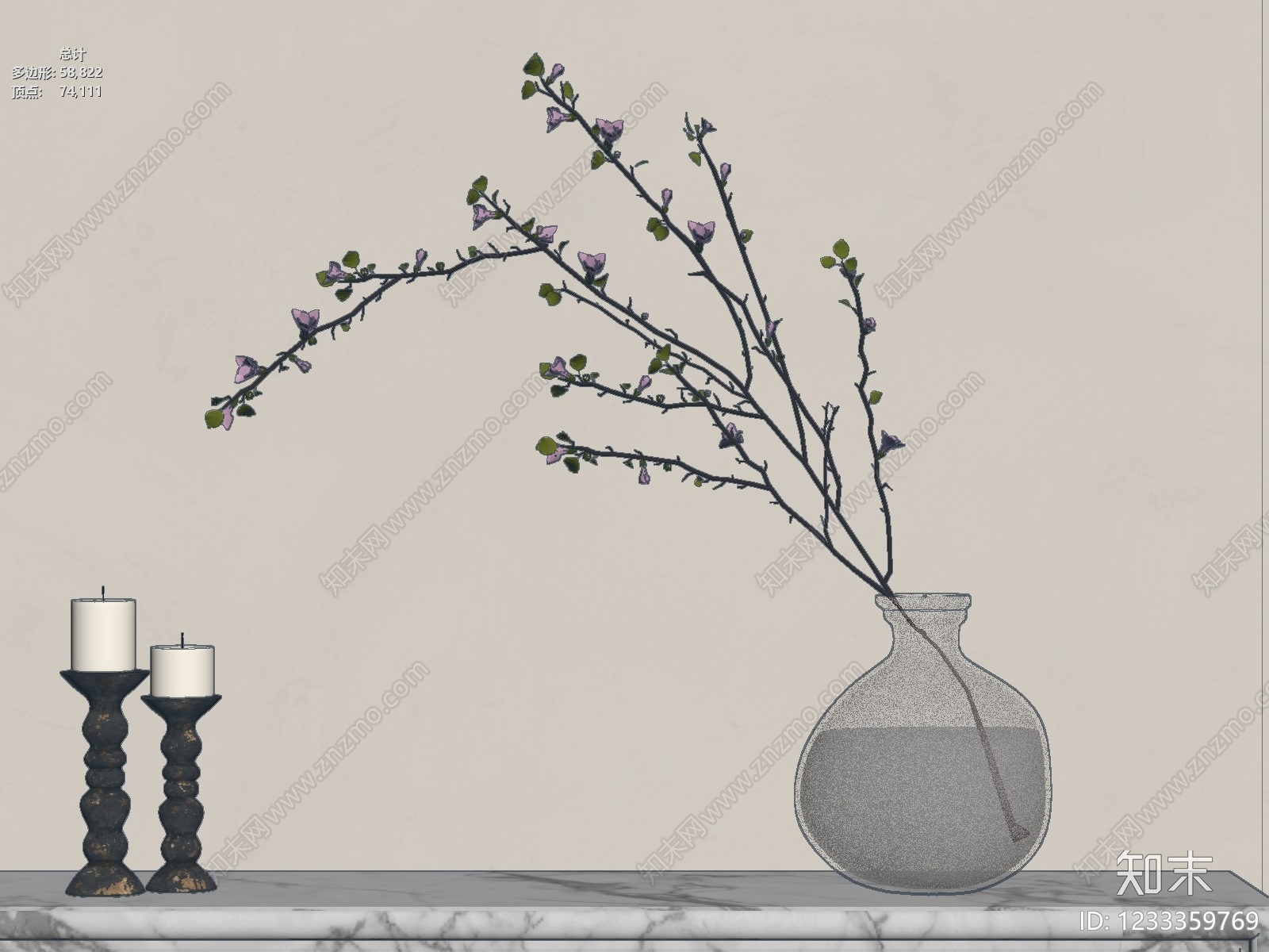 轻奢花艺3D模型下载【ID:1233359769】