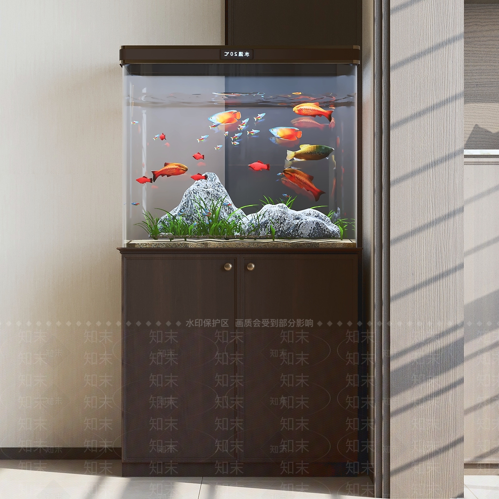 中古风鱼缸3D模型渲染效果图