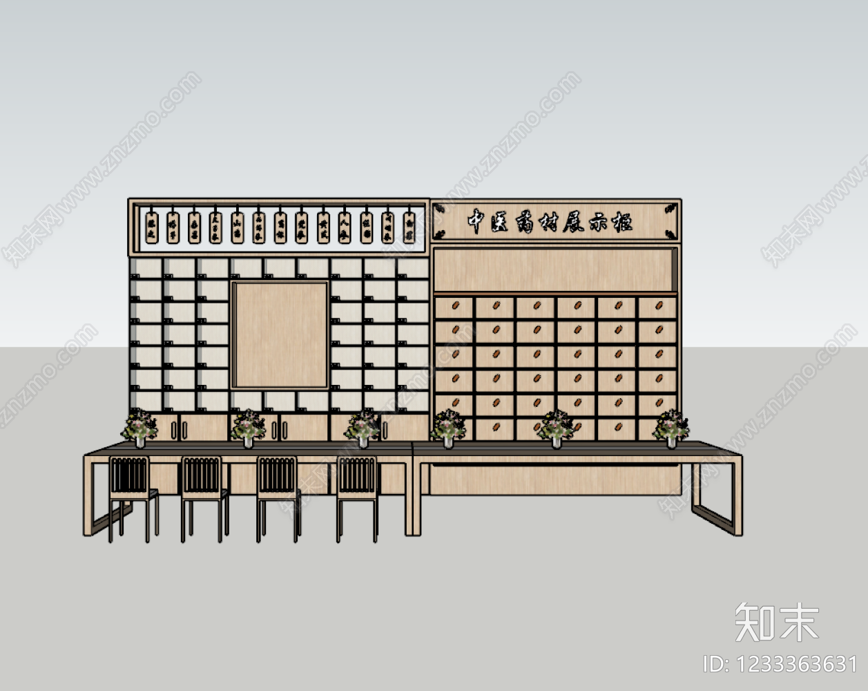 新中式储物柜SU模型下载【ID:1233363631】