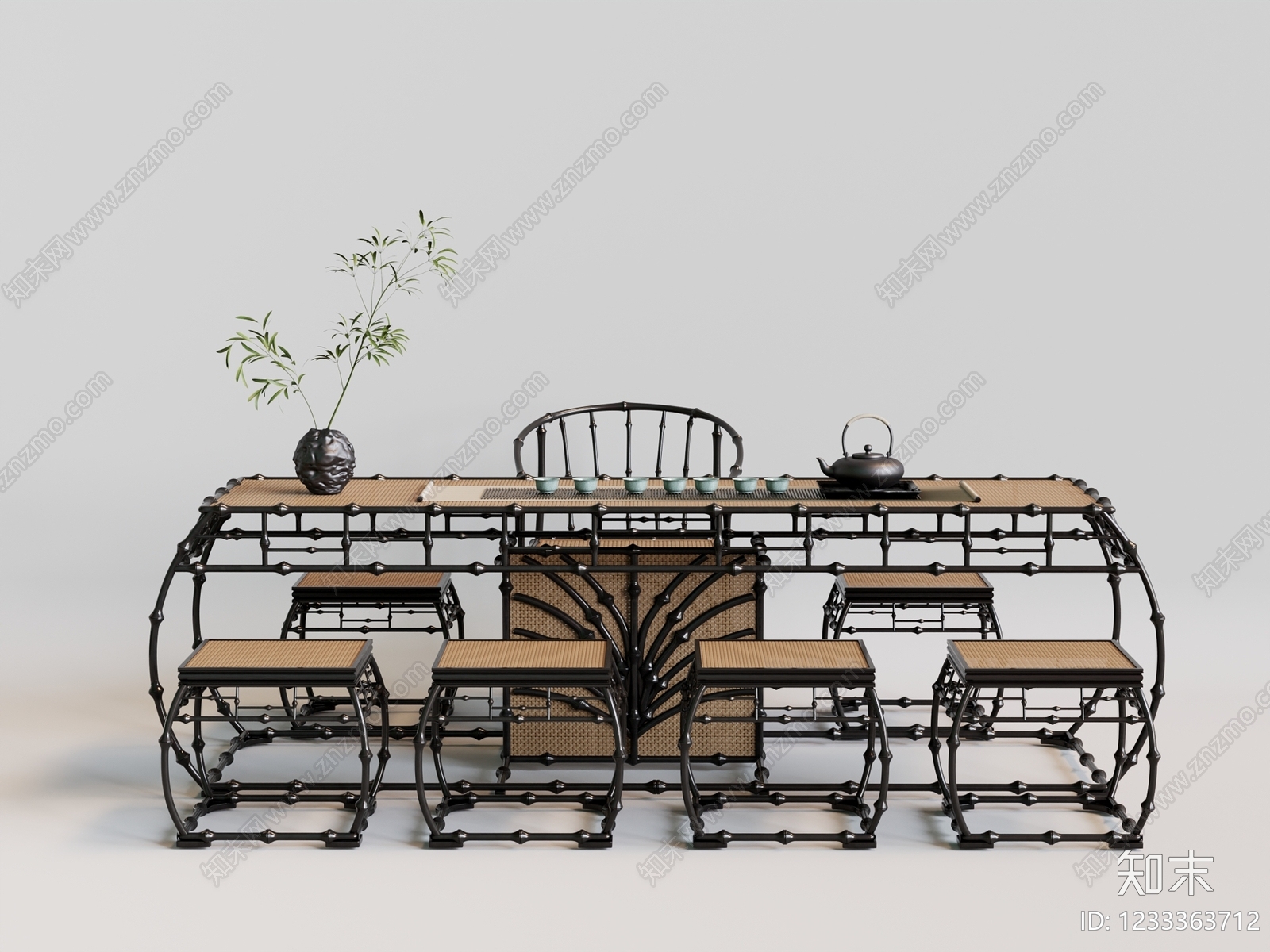 新中式茶桌椅SU模型下载【ID:1233363712】