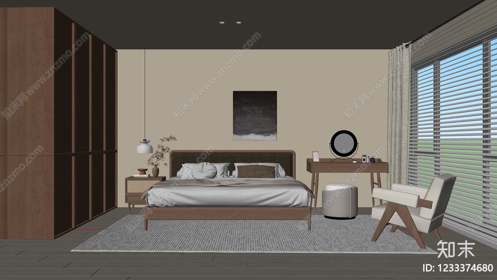 中古风主卧SU模型下载【ID:1233374680】