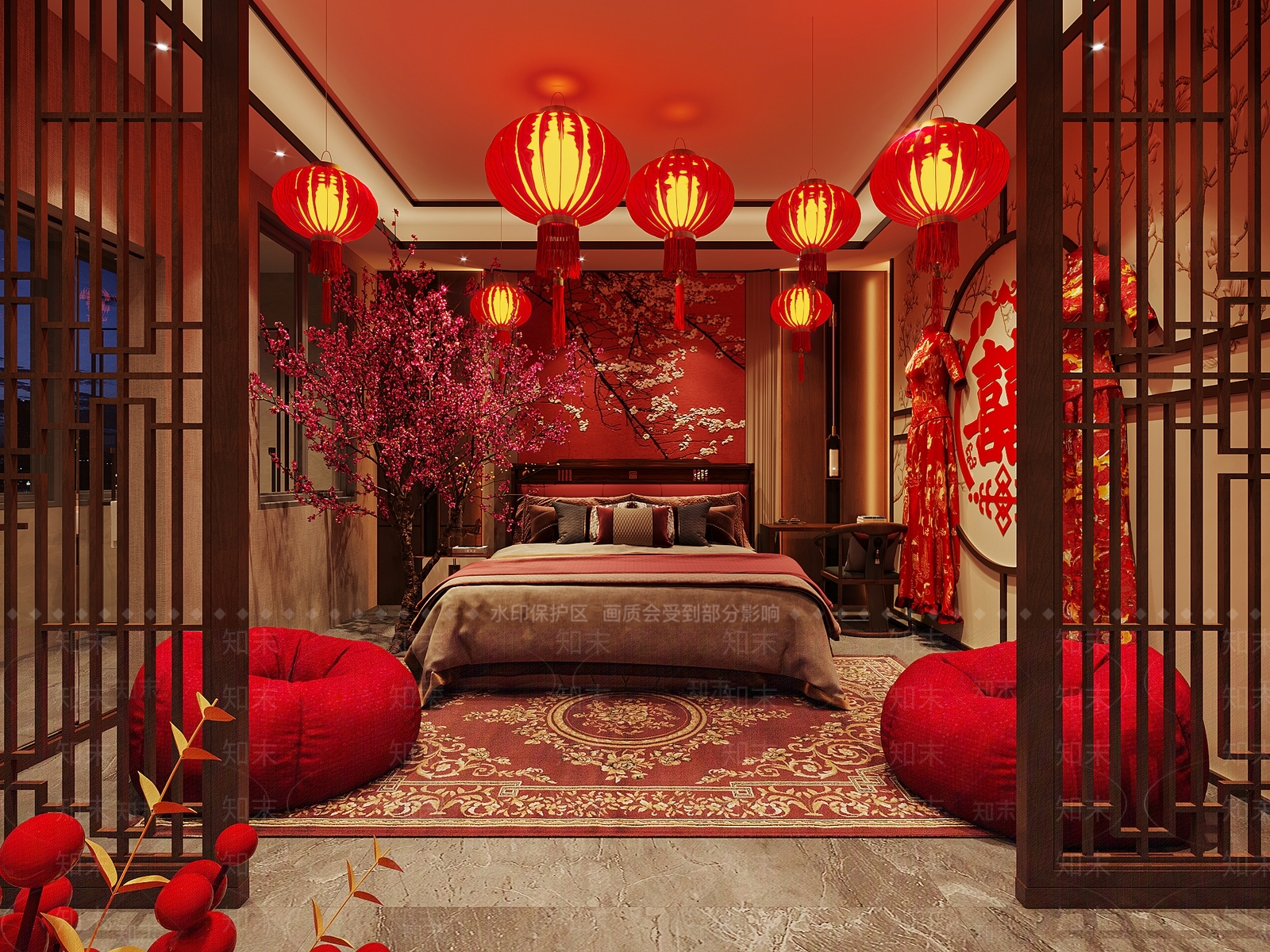 新中式主卧3D模型下载【ID:1233377143】