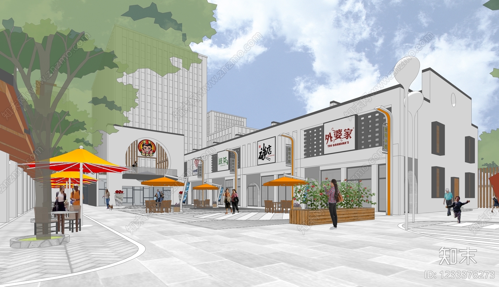 新中式景观商业街SU模型下载【ID:1233378273】