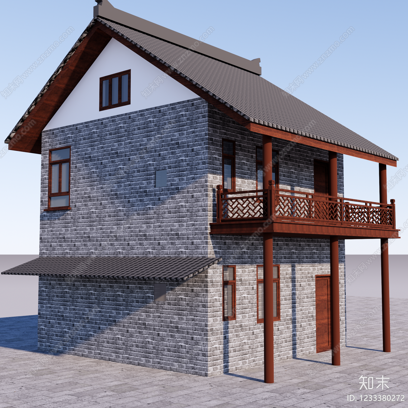 中式古建乡村民房SU模型草图