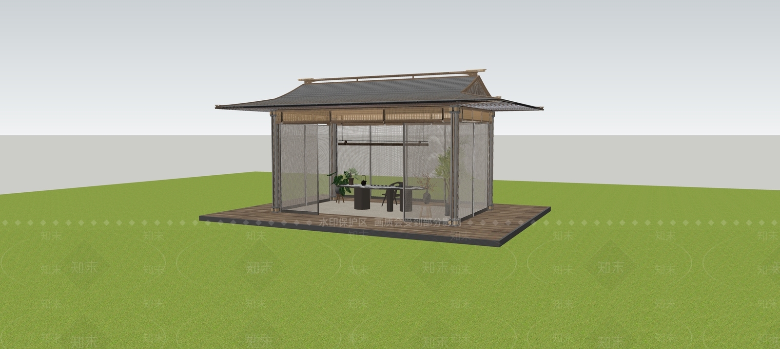 新中式亭子SU模型下载【ID:1233388727】
