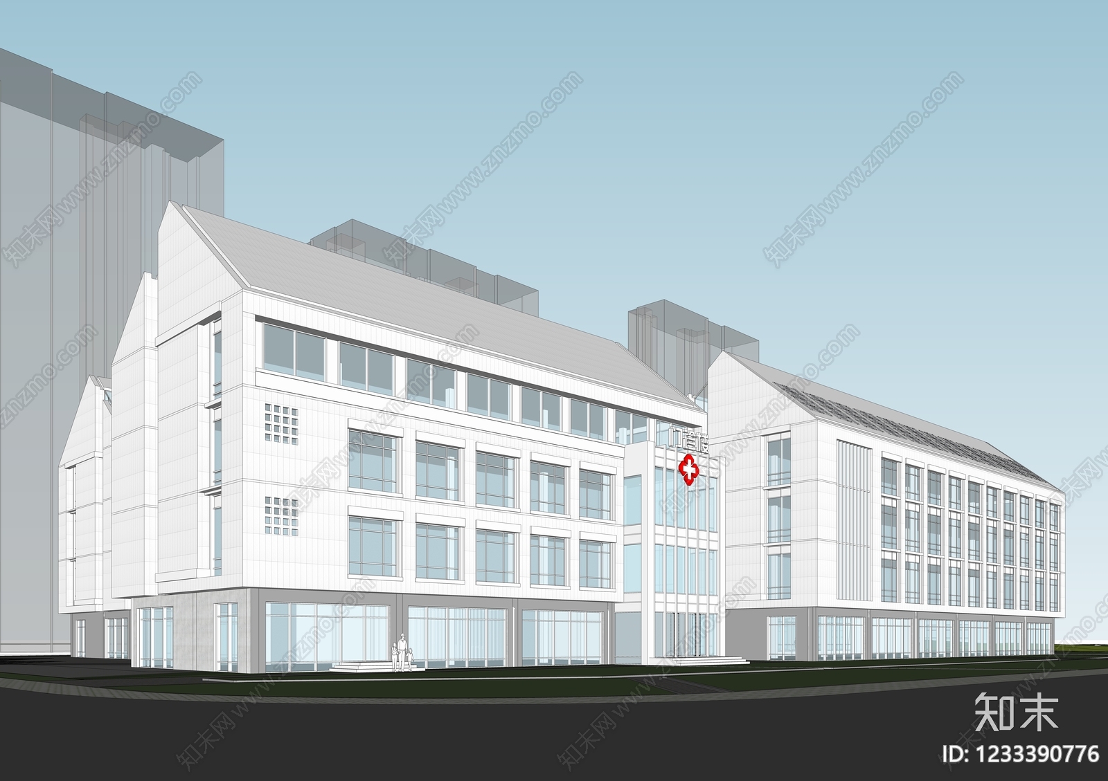 现代主义医院建筑SU模型下载【ID:1233390776】