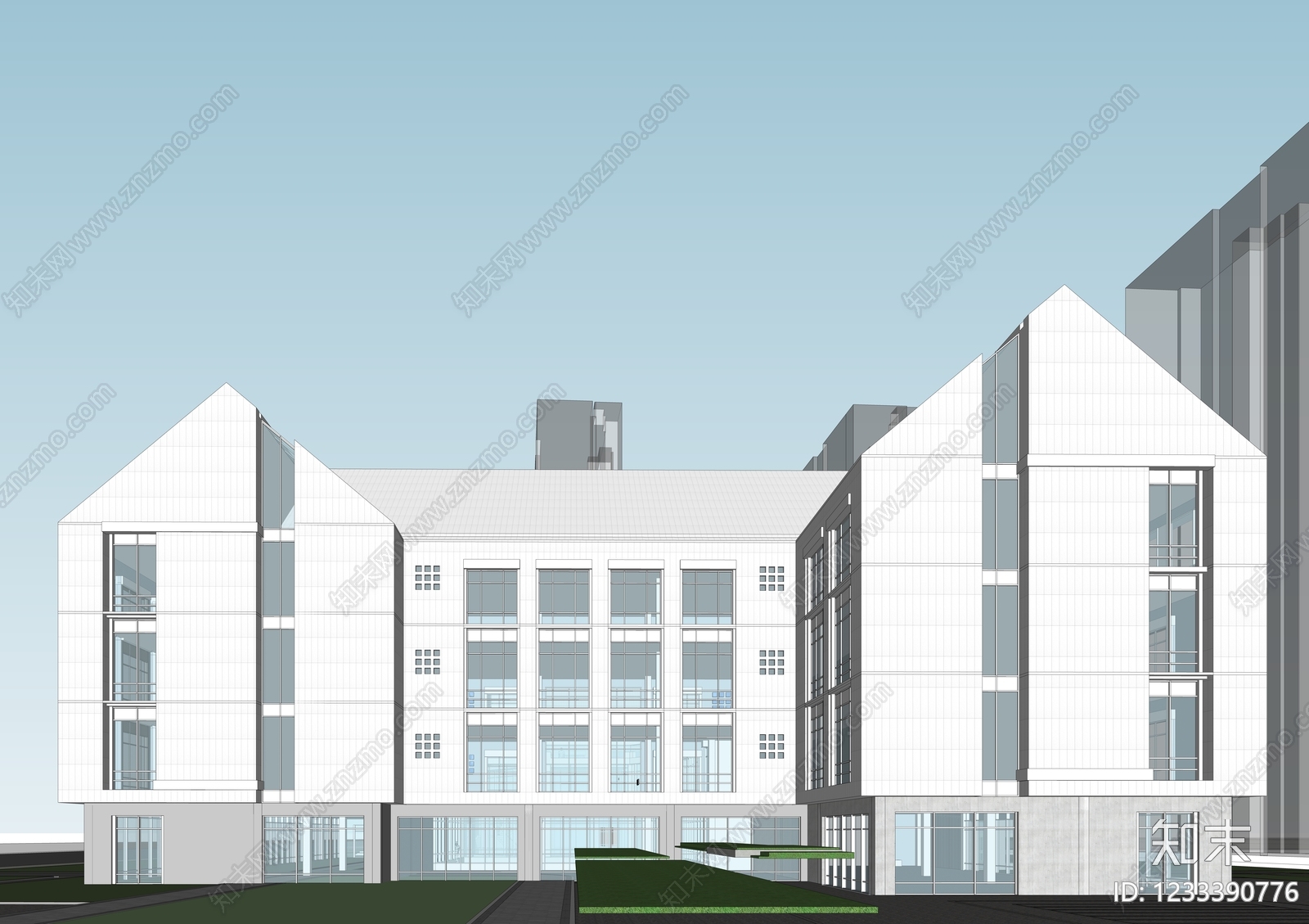 现代主义医院建筑SU模型下载【ID:1233390776】