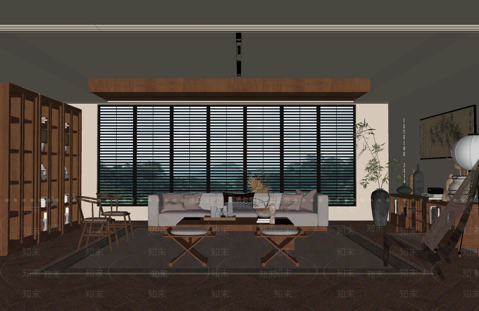 新中式家居客厅SU模型下载【ID:1233391510】