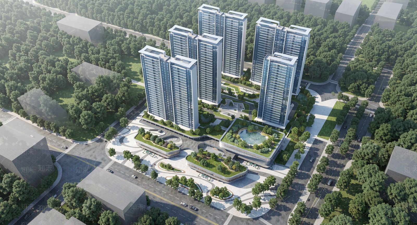 现代主义小区建筑SU模型下载【ID:1233396446】