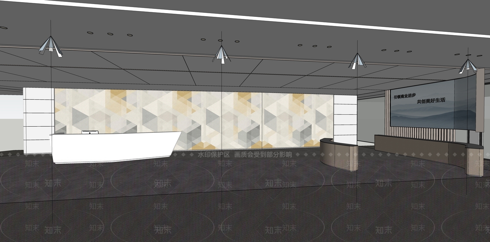 现代简约办公大堂SU模型下载【ID:1233396776】