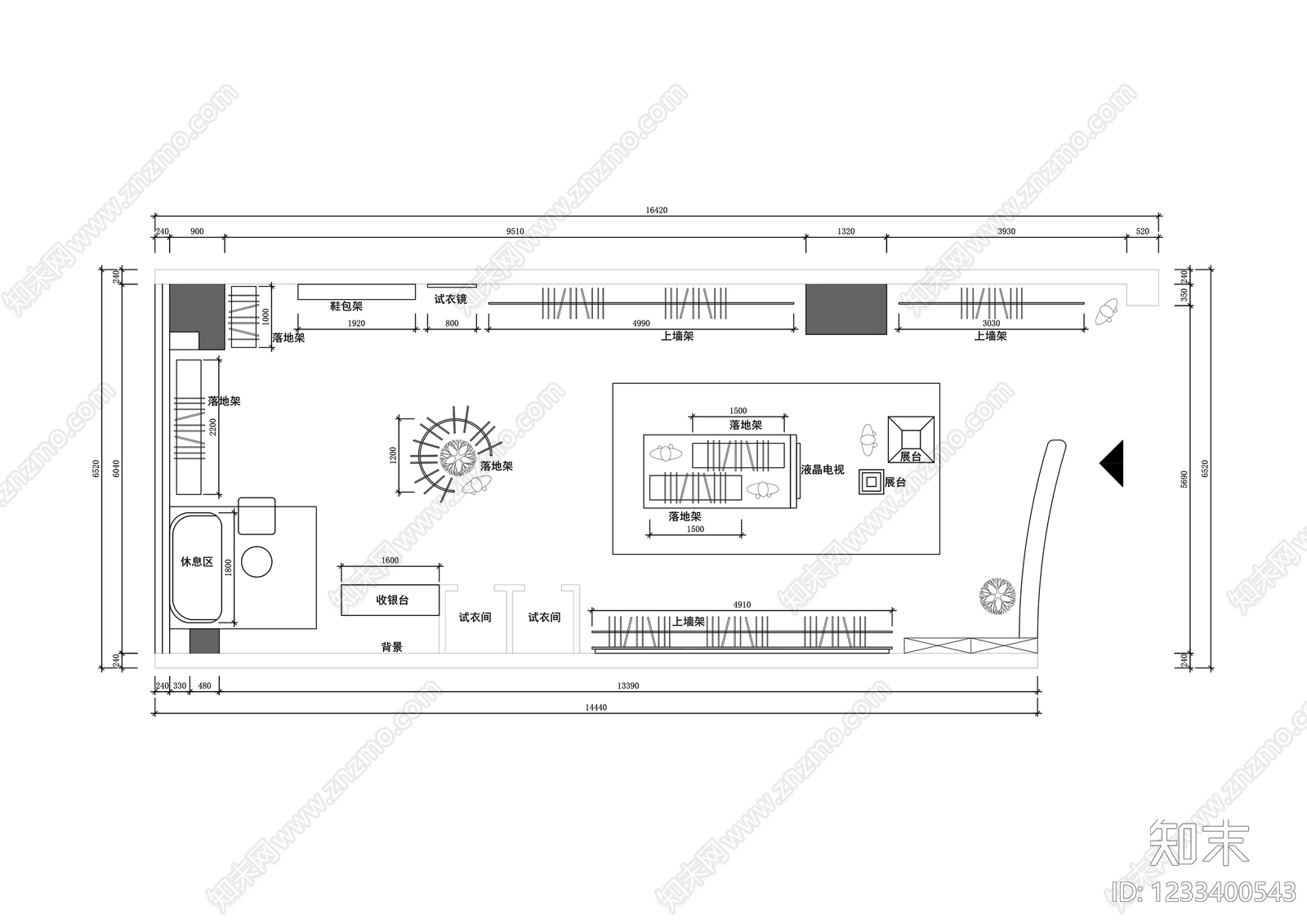 服装店cad施工图下载【ID:1233400543】