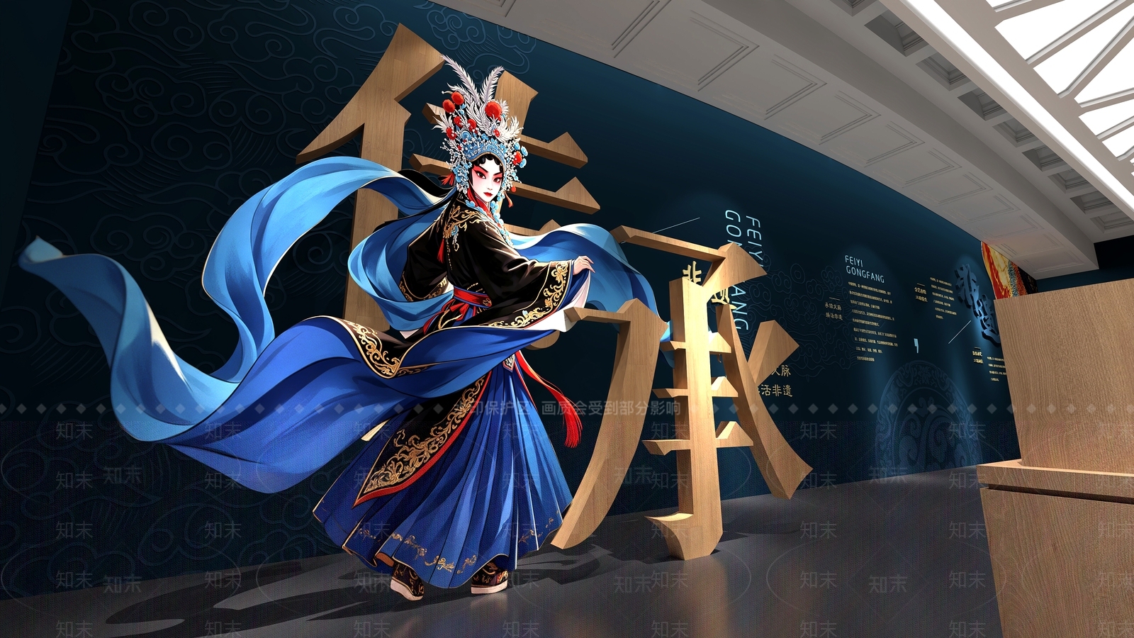 新中式非遗展厅3D模型渲染效果图