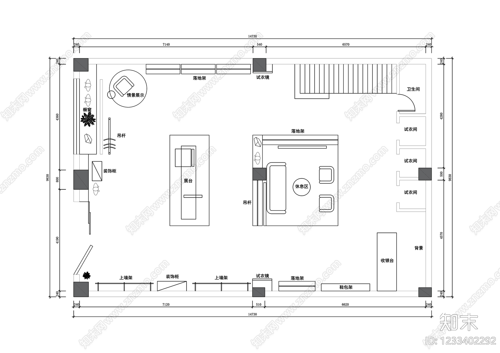 服装店cad施工图下载【ID:1233402292】